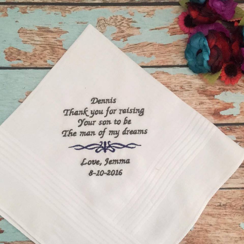 Embroidered  father of the groom Wedding Handkerchief PERSONALIZED
