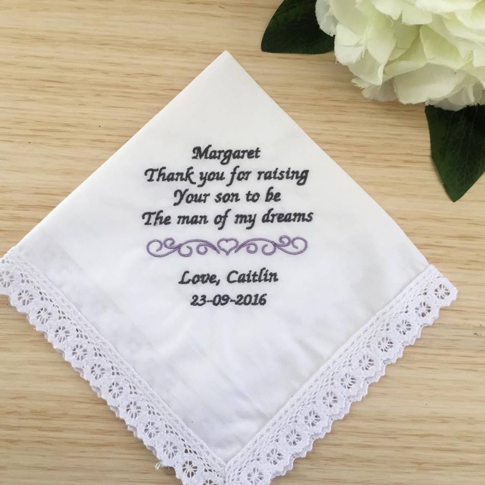 Personalised Wedding Handkerchief for Father of the Bride Daughter Groom Mother 