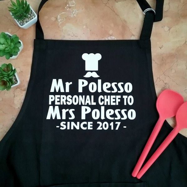 personalised kitchen aprons, personalised apron, 2nd wedding anniversary cotton gift, gift for him, wedding gift for groom